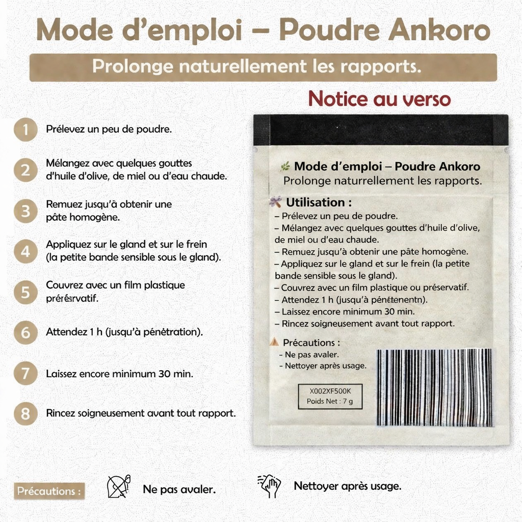 Mode d'emploi Poutoulou Ankoro — Guide d'application en 8 étapes | Poudre d'écorce africaine