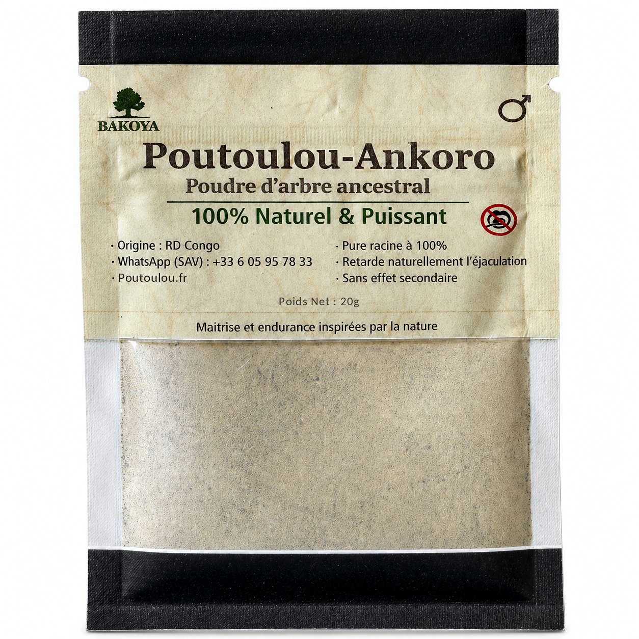 Sachet de Poutoulou Ankoro, poudre d'écorce africaine naturelle Bakoya, format 20 g